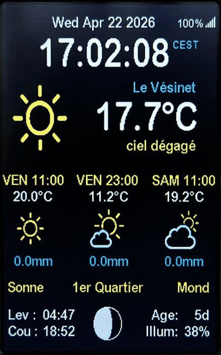Station météo — écran défilant avec températures et prévisions